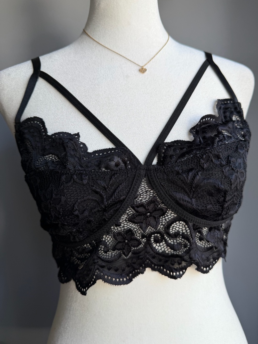 Black Lace Bralette with Decorative Straps